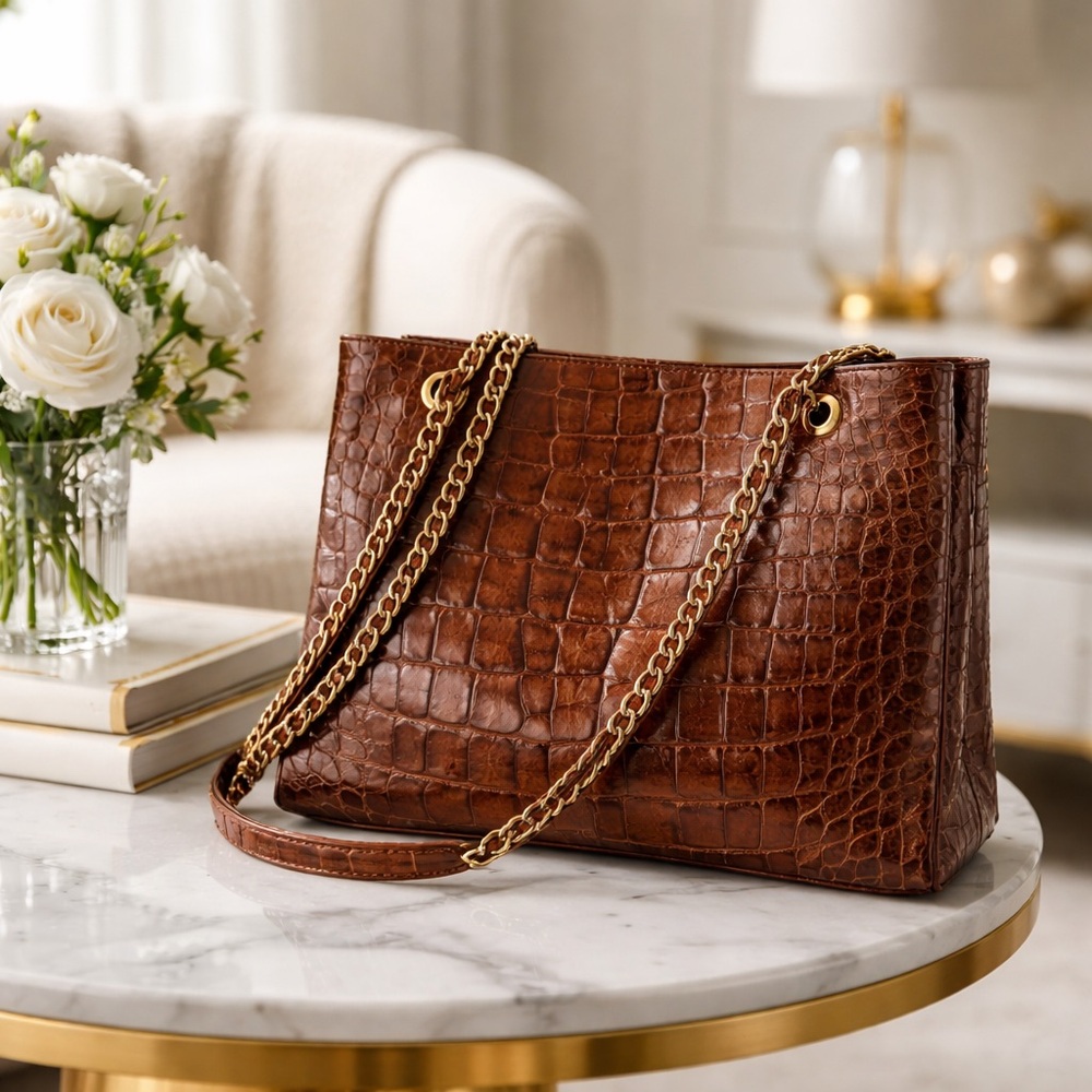 Lana of London Luxurious Brown Crocodile skin Shoulder Bag with Chain Strap